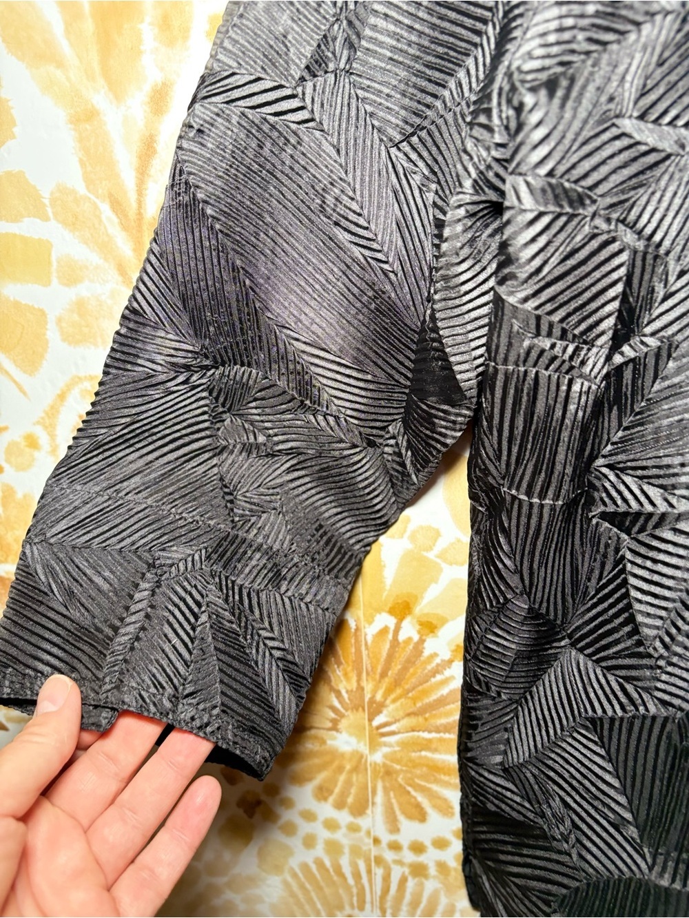 Erin London Black Textured Button Front Blouse | 3/4 Sleeve Career Casual Top - Picture 8 of 13